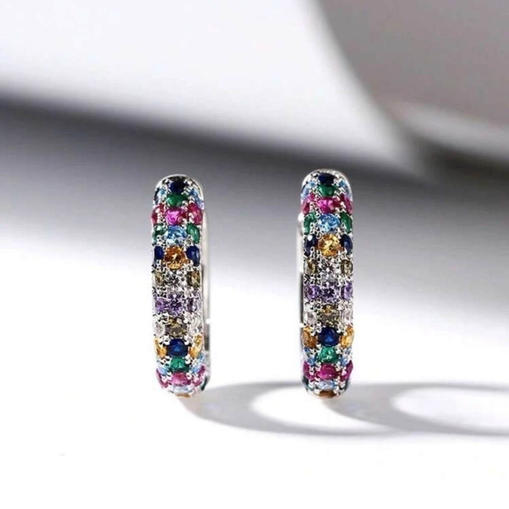 Multi Colored Rhinestone Earrings - image 4